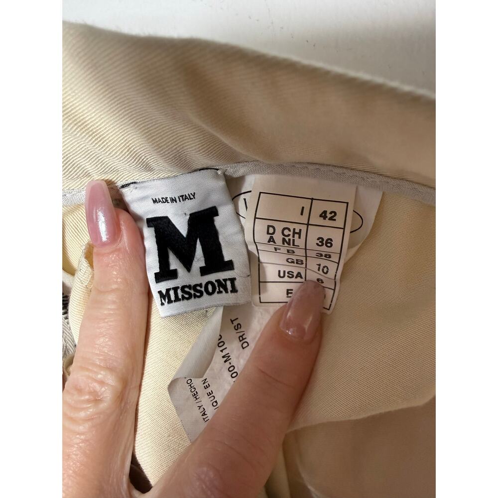 Vintage Missoni 6 Logo Button Cream Center Pleat Minimalist Skirt Made in Italy - Picture 8 of 9